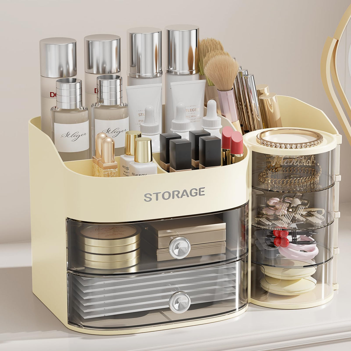 LAMU Organizador de maquillaje con 4 niveles giratorios para acceso rápido