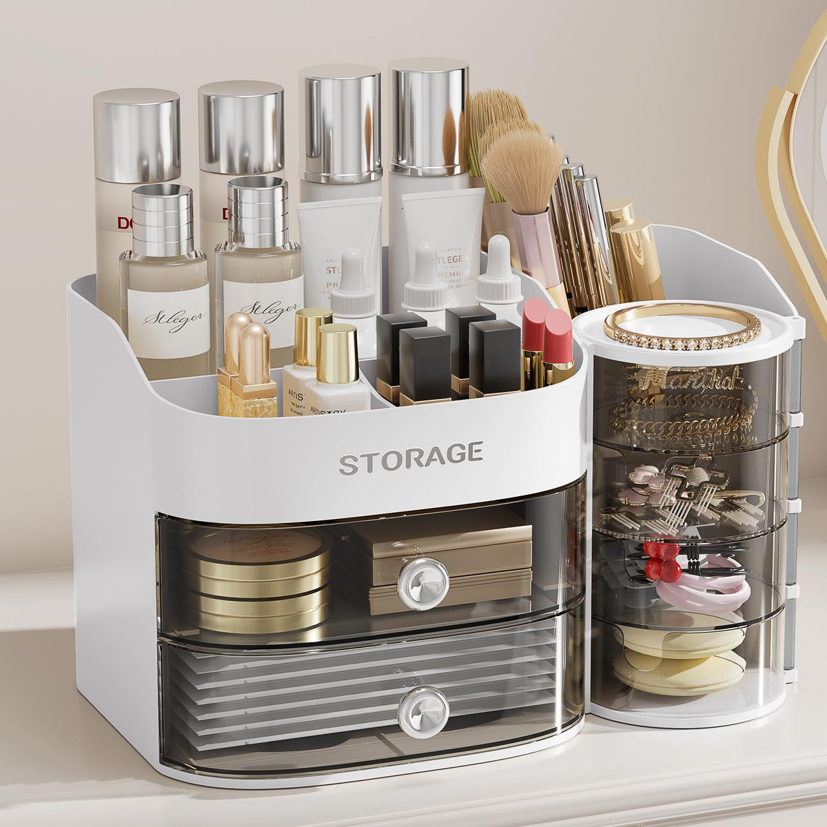 LAMU organizador de maquillaje en superficie para baño, acceso rápido a productos