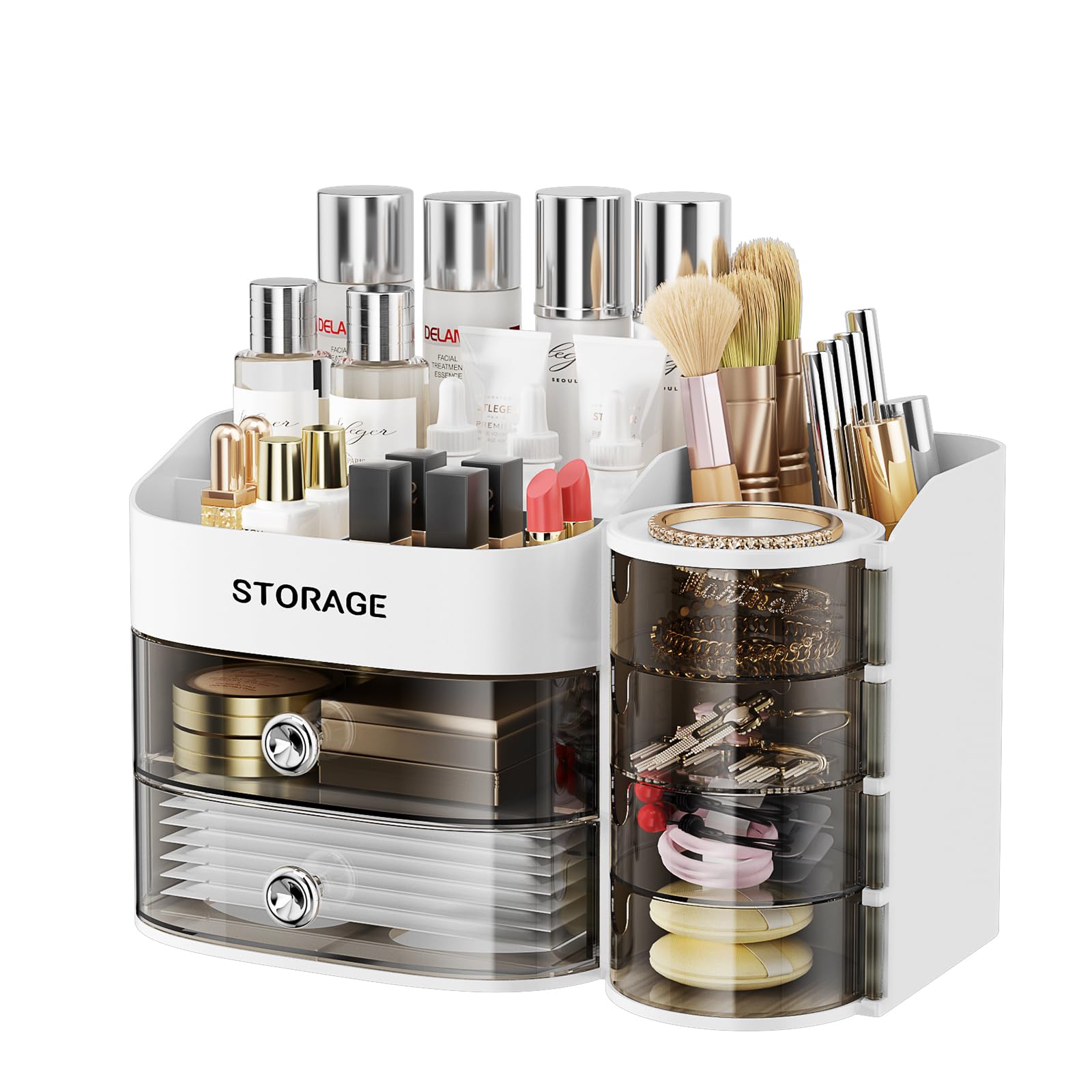 LAMU unidad de maquillaje en blanco, superficie limpia y ordenada