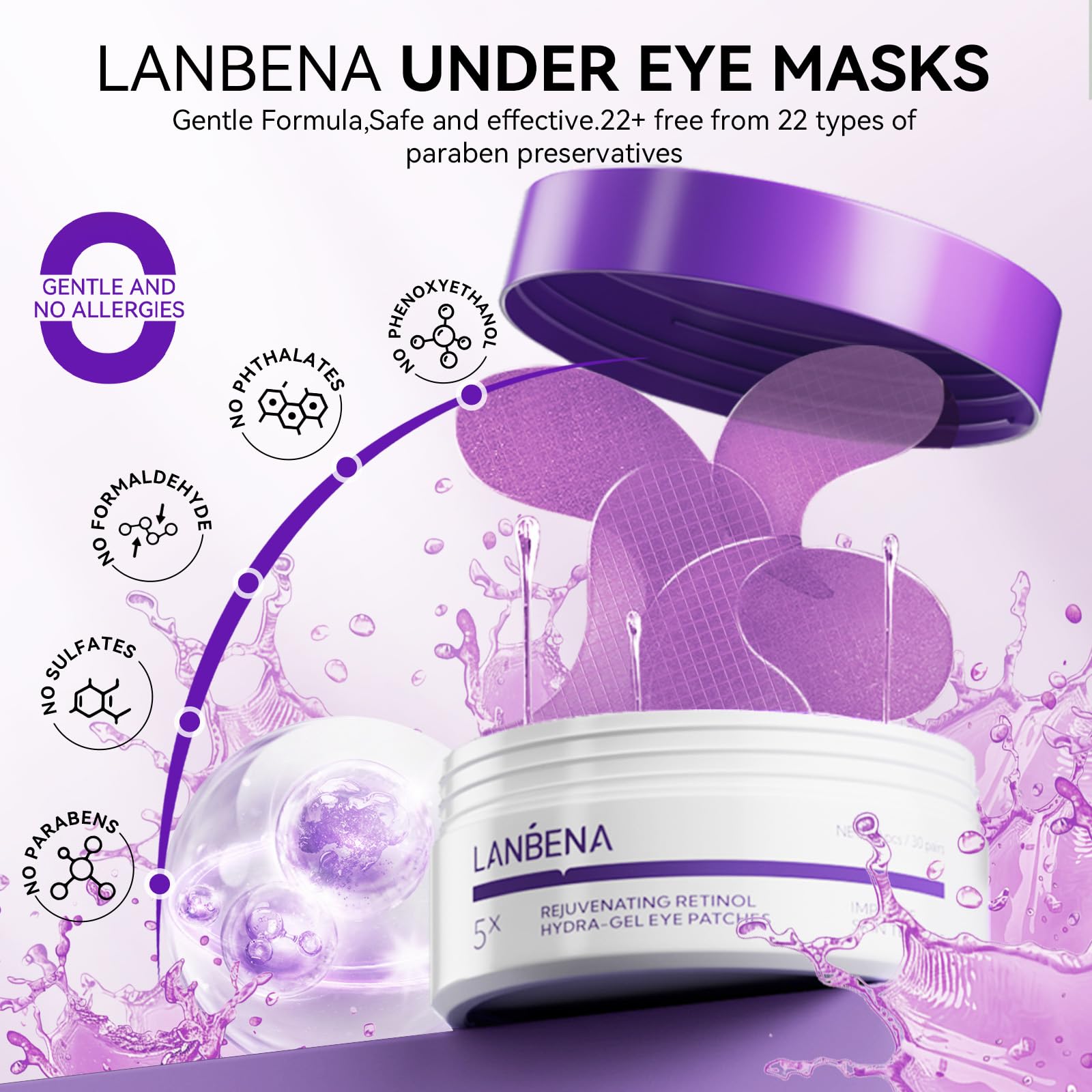 LANBENA Parches ojos retinol, apto para uso nocturno y relajante.