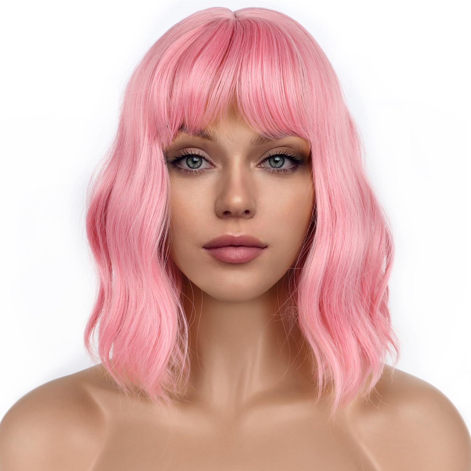 LANCAINI Pastel Bob con flequillo frente para look natural y suave.