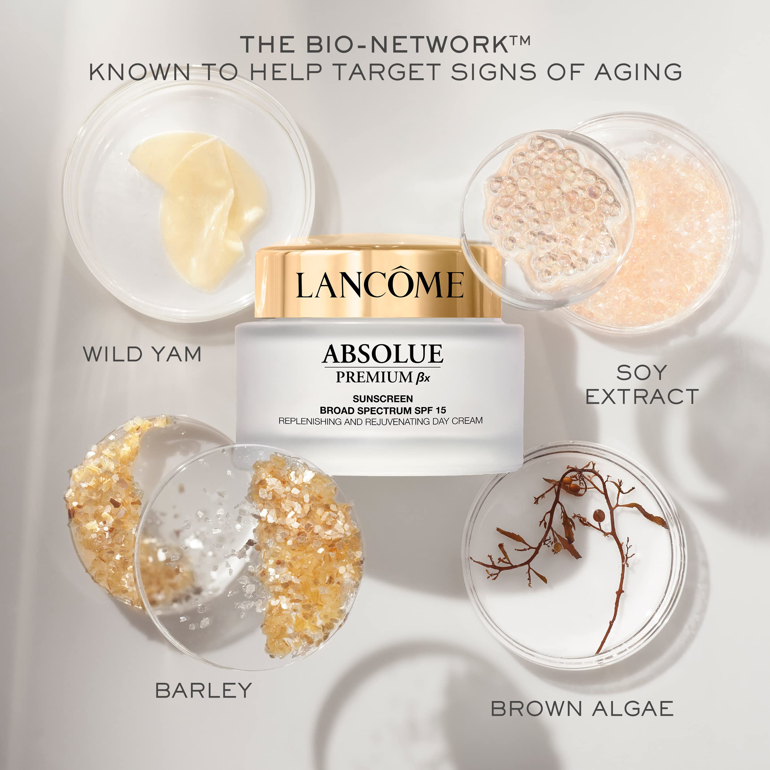 Lancôme Absolue Premium BX Día SPF 15 protege y cuida la piel durante el día.