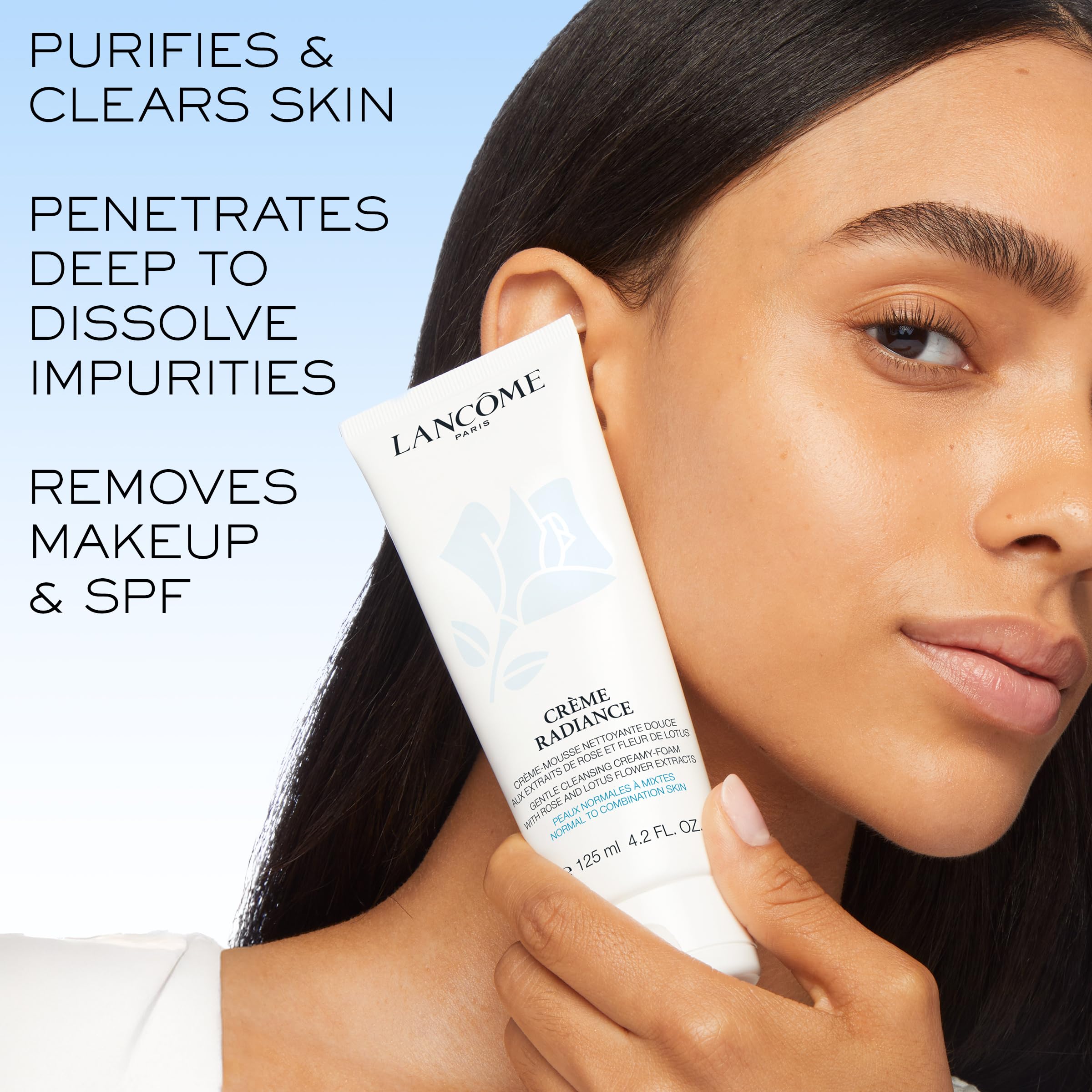 Lancôme Crème Radiance – textura cremosa en primer plano revela hidratación suave