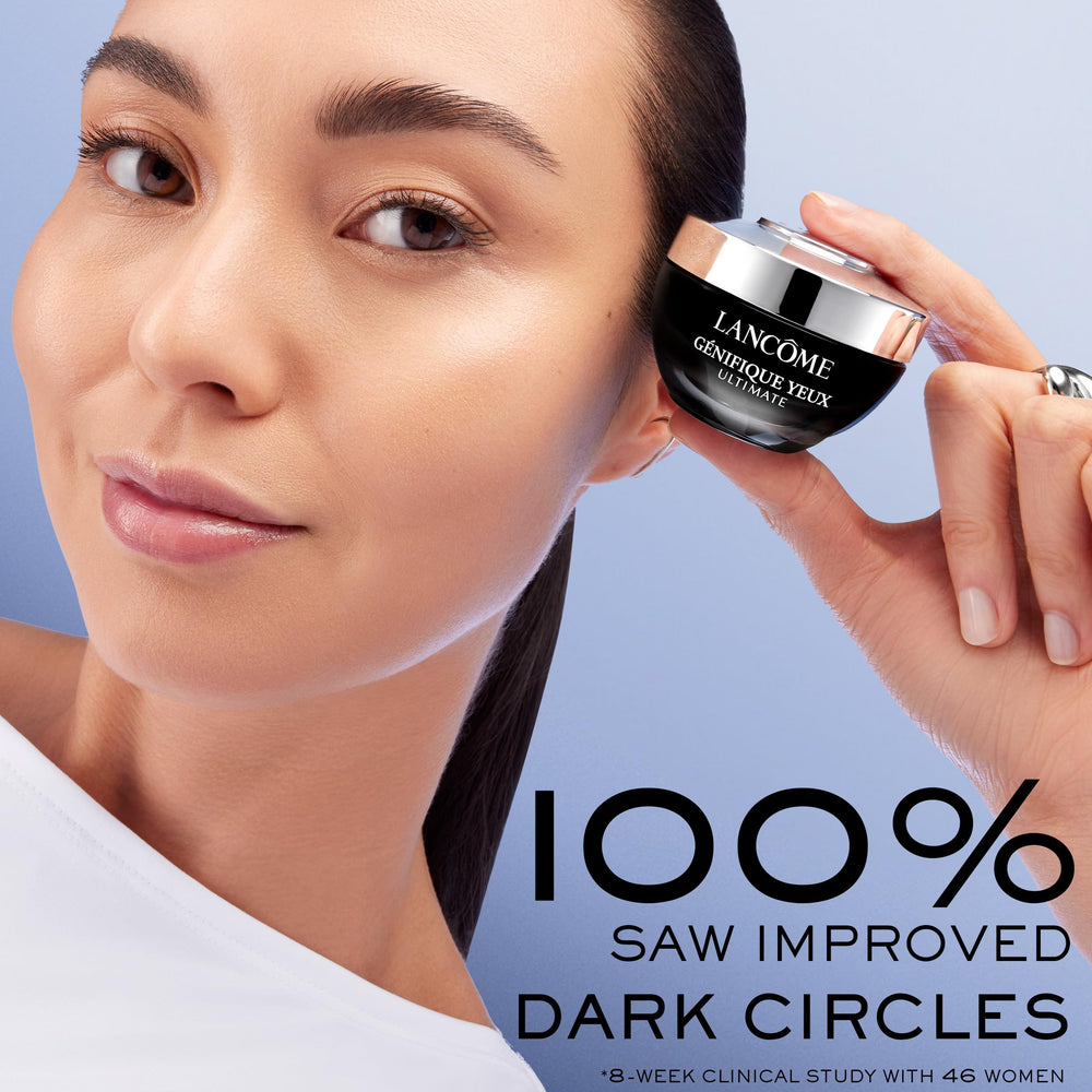 Lancôme Génifique Contorno de Ojos, enfoque en ojeras brillantes para mirada más luminosa.