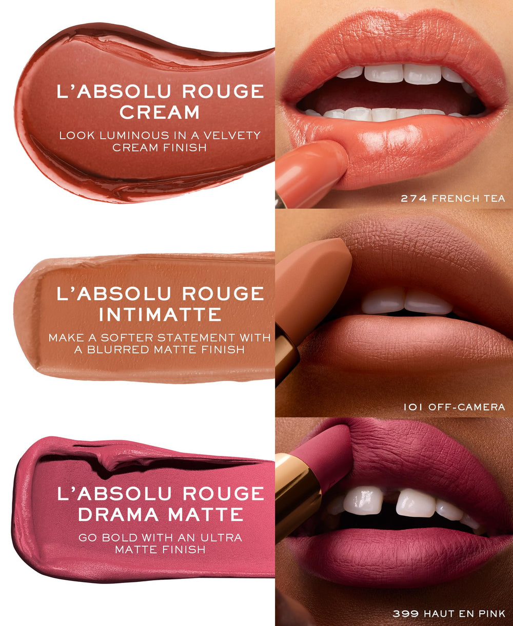Lancôme L'Absolu Rouge Crème — confort jusqu'à 18 heures pour lèvres soyeuses.