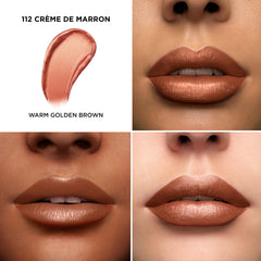 Muestra de textura cremosa en labios para un acabado luminoso y uniforme.