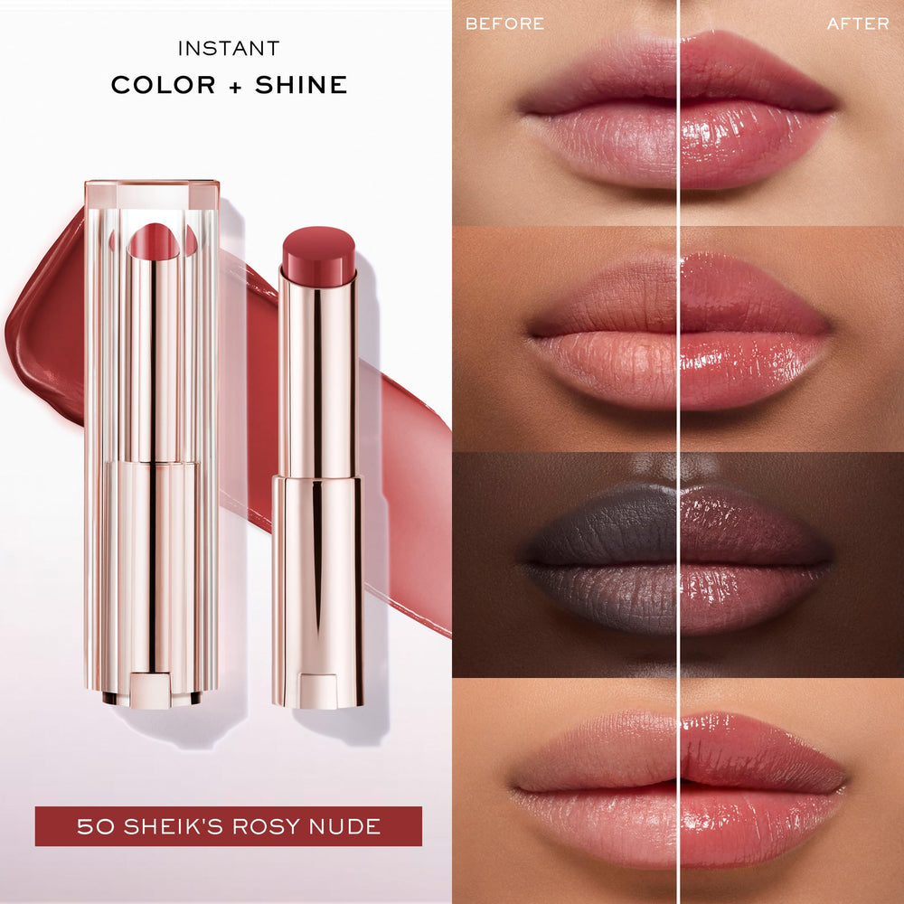 Lancôme Lip Idôle Squalane-12 Butterglow color construible para un look natural.
