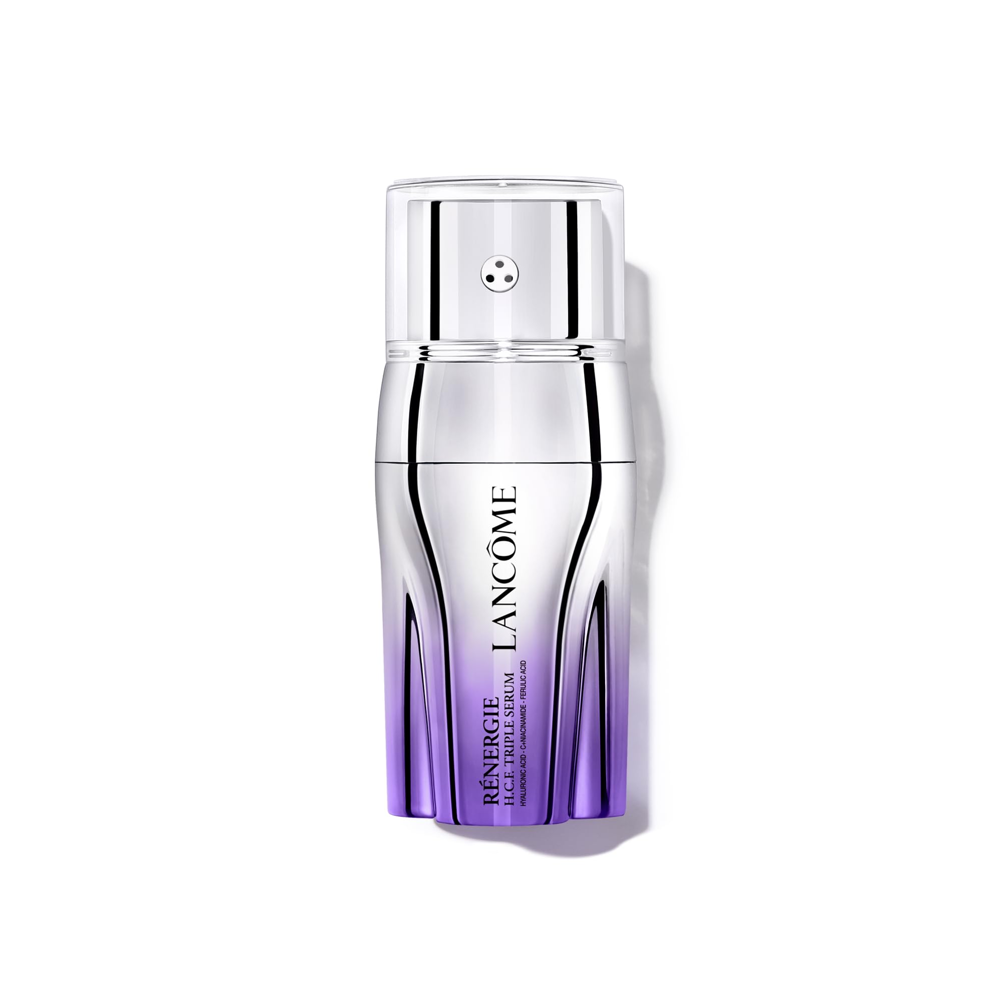 Lancôme Rénergie H.C.F. Triple Serum: botella con sistema triple cámara para mezcla fresca.