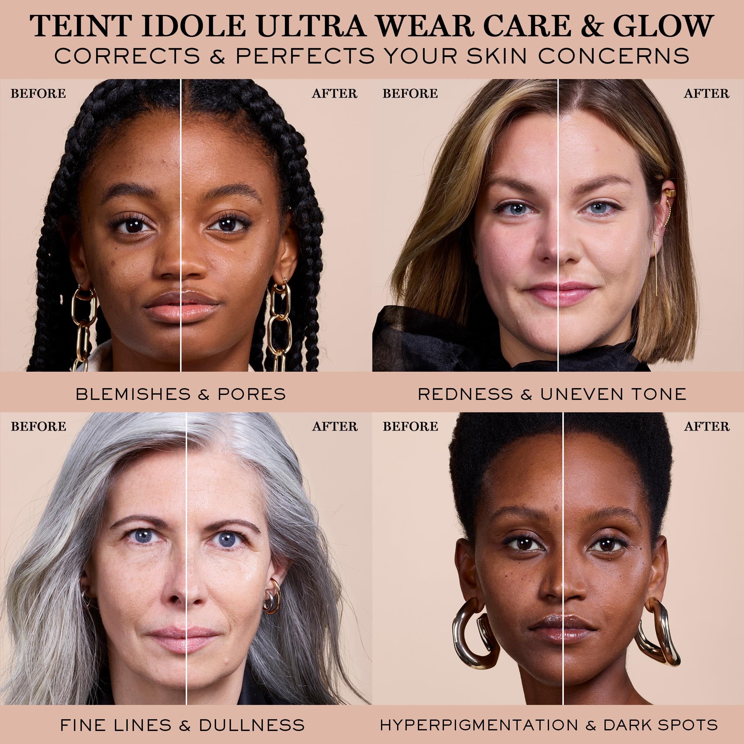 Lancôme Teint Idole Ultra Wear, aplicación suave con brocha para tono uniforme.