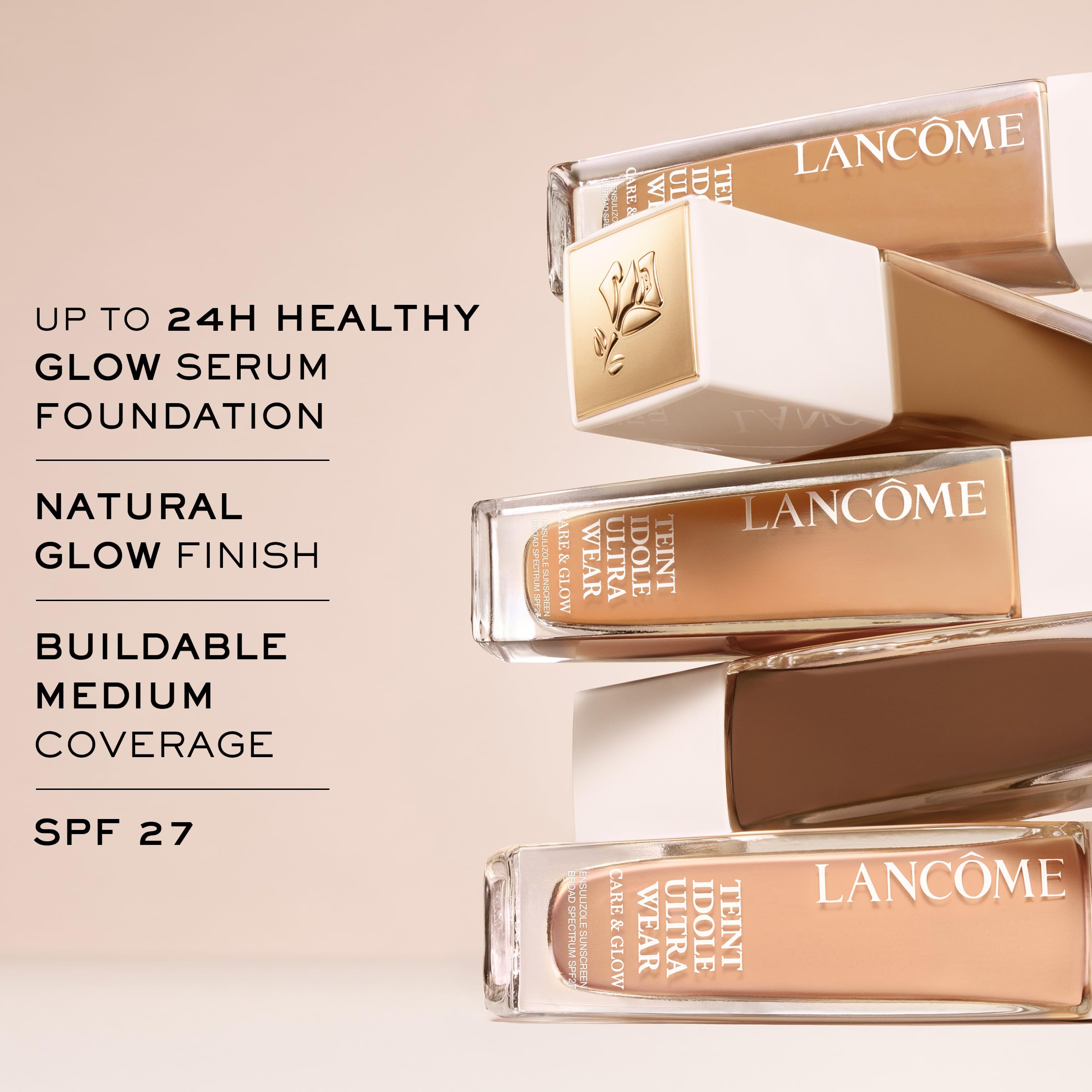 Lancôme Teint Idole Ultra Wear, textura con cobertura media para look natural.