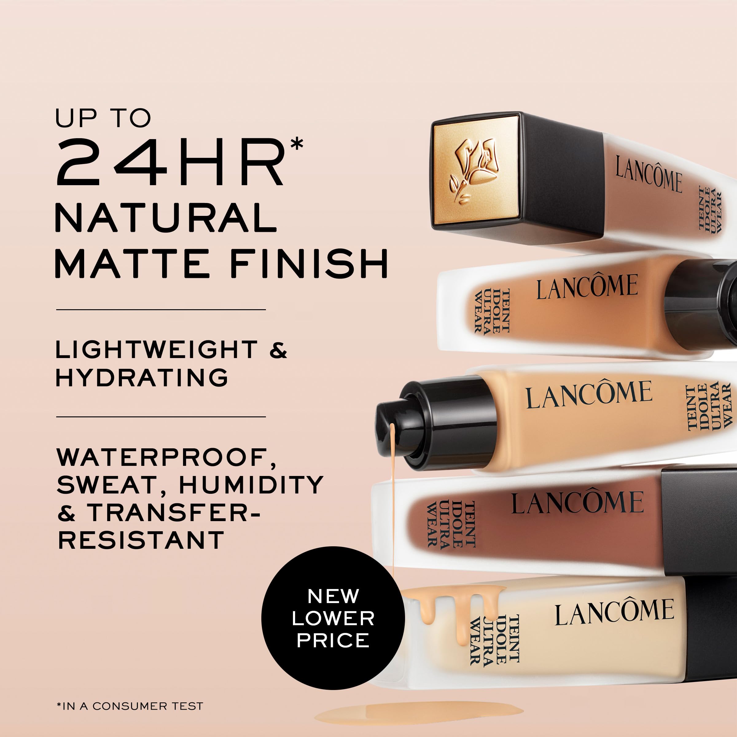 Lancôme Teint Idole Ultra Wear, envase mate con cierre seguro, cobertura perdurable.
