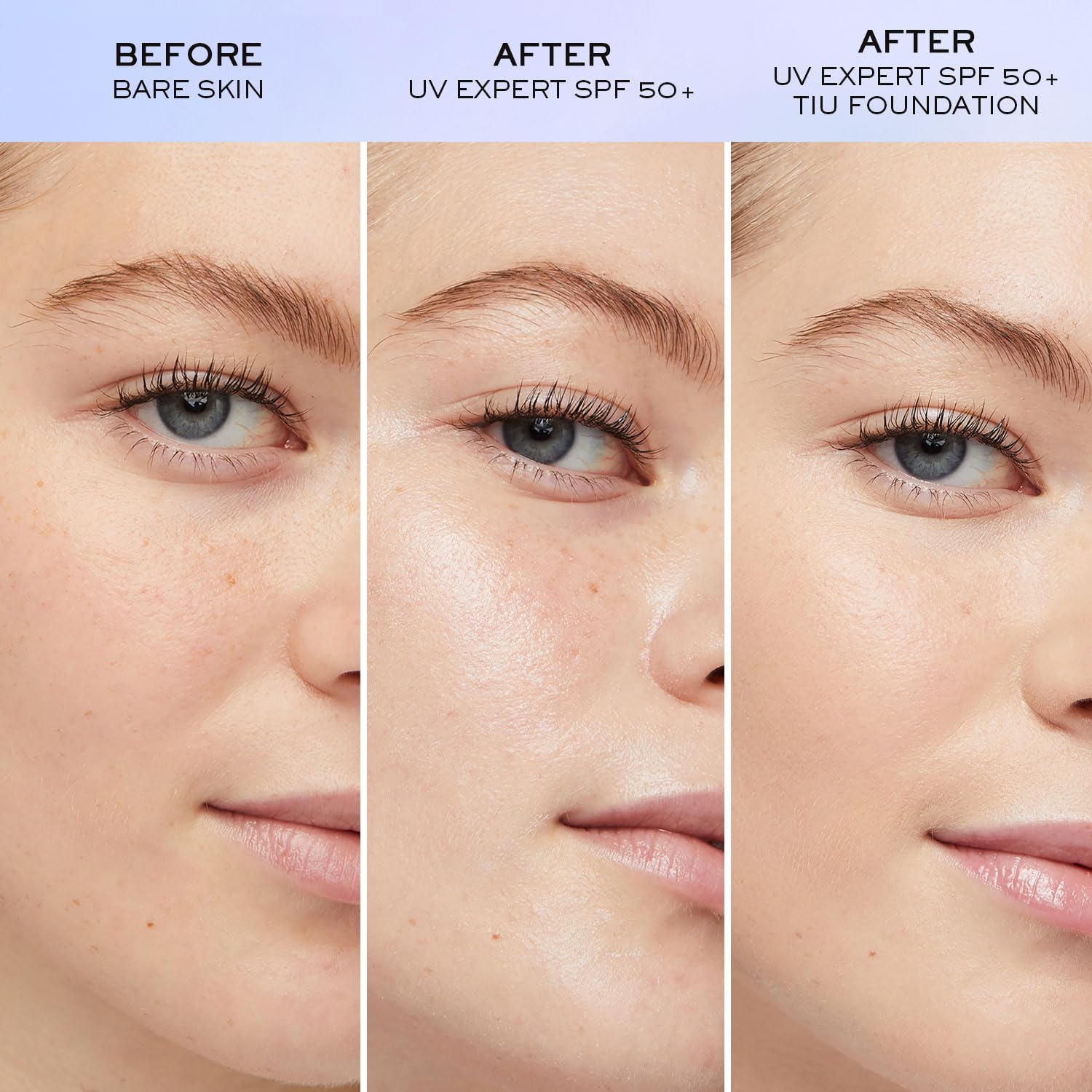 Lancôme UV Expert Defense, acabado invisible sin residuo blanco para uso diario.