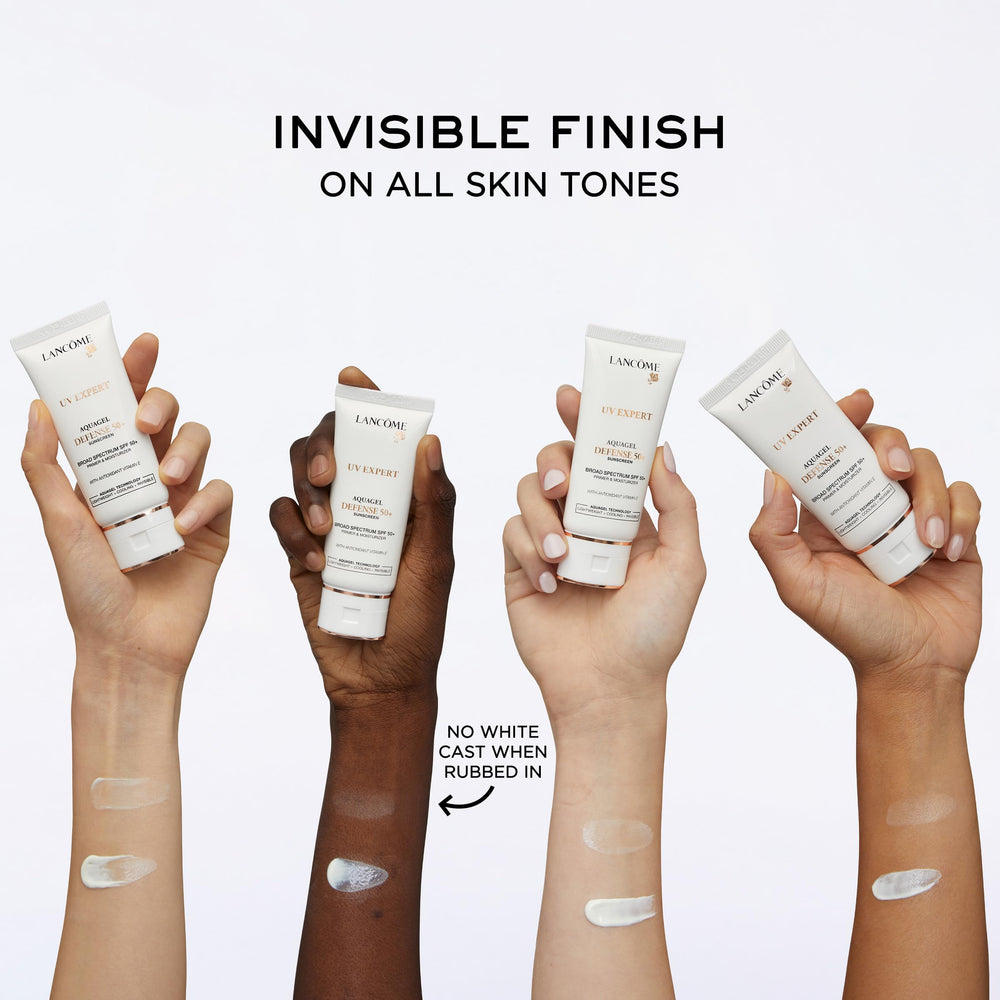 Lancôme UV Expert Defense, usuario aplicando como primer para maquillaje diario.