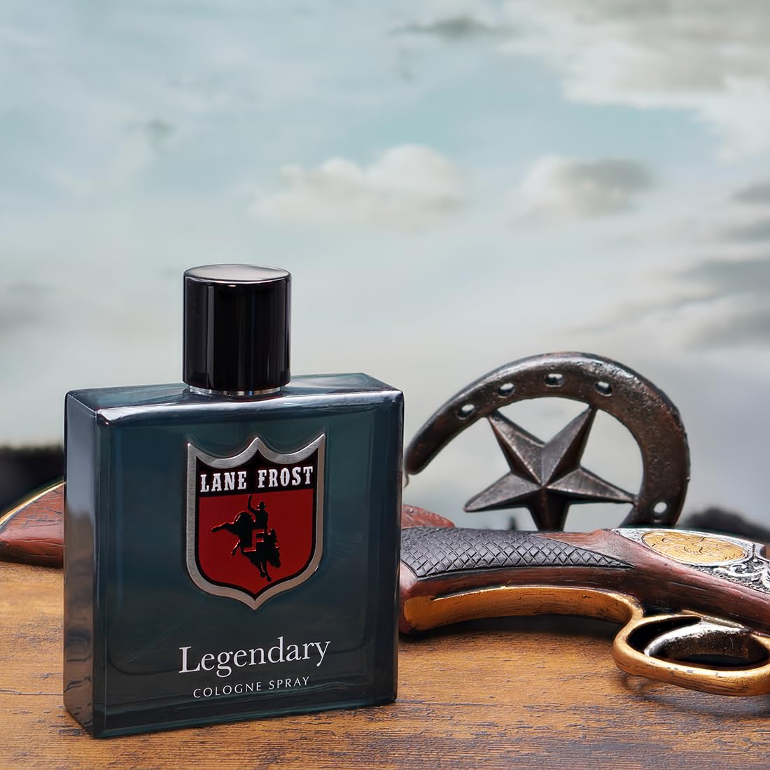 Lane Frost Legendary Cologne: etiqueta trasera en empaque western