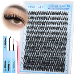 Lanflower Flora Lash Clusters Kit muestra la curva CC para un look natural.