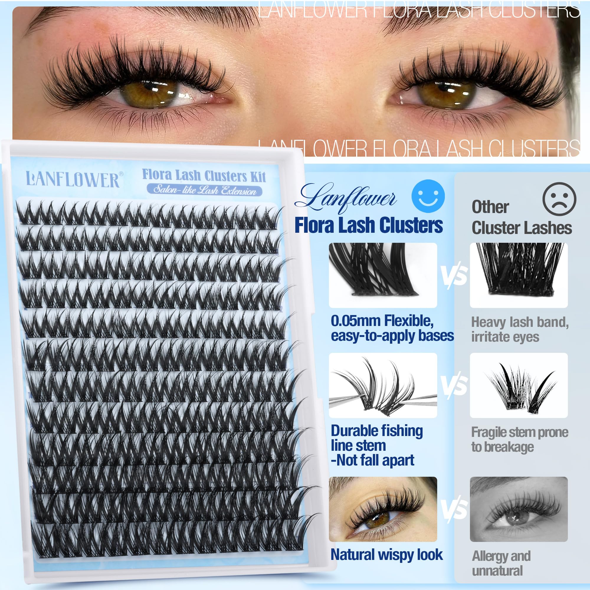 LANFLOWER Flora Lash Clusters: fibra suave que ofrece acabado suave y natural.