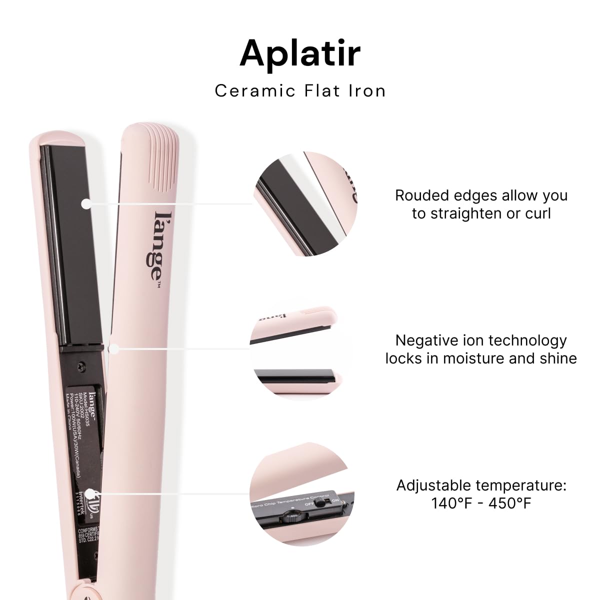 L'ANGE HAIR Aplatir Ceramic 1 pulg trasera: visualización de diseño ergonómico