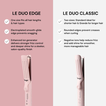 L'ANGE HAIR Le Duo Edge 360 genera iones negativos para menos frizz y brillo.