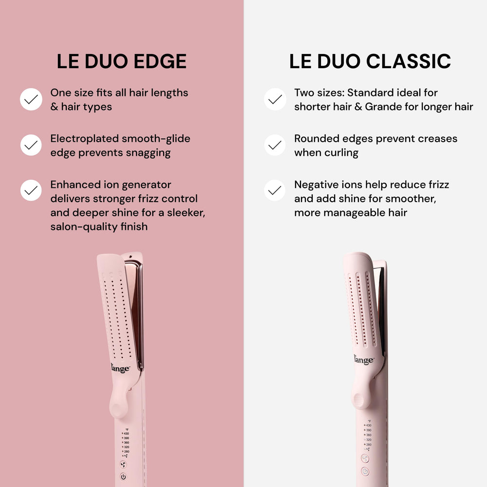 L'ANGE HAIR Le Duo Edge 360 genera iones negativos para menos frizz y brillo.
