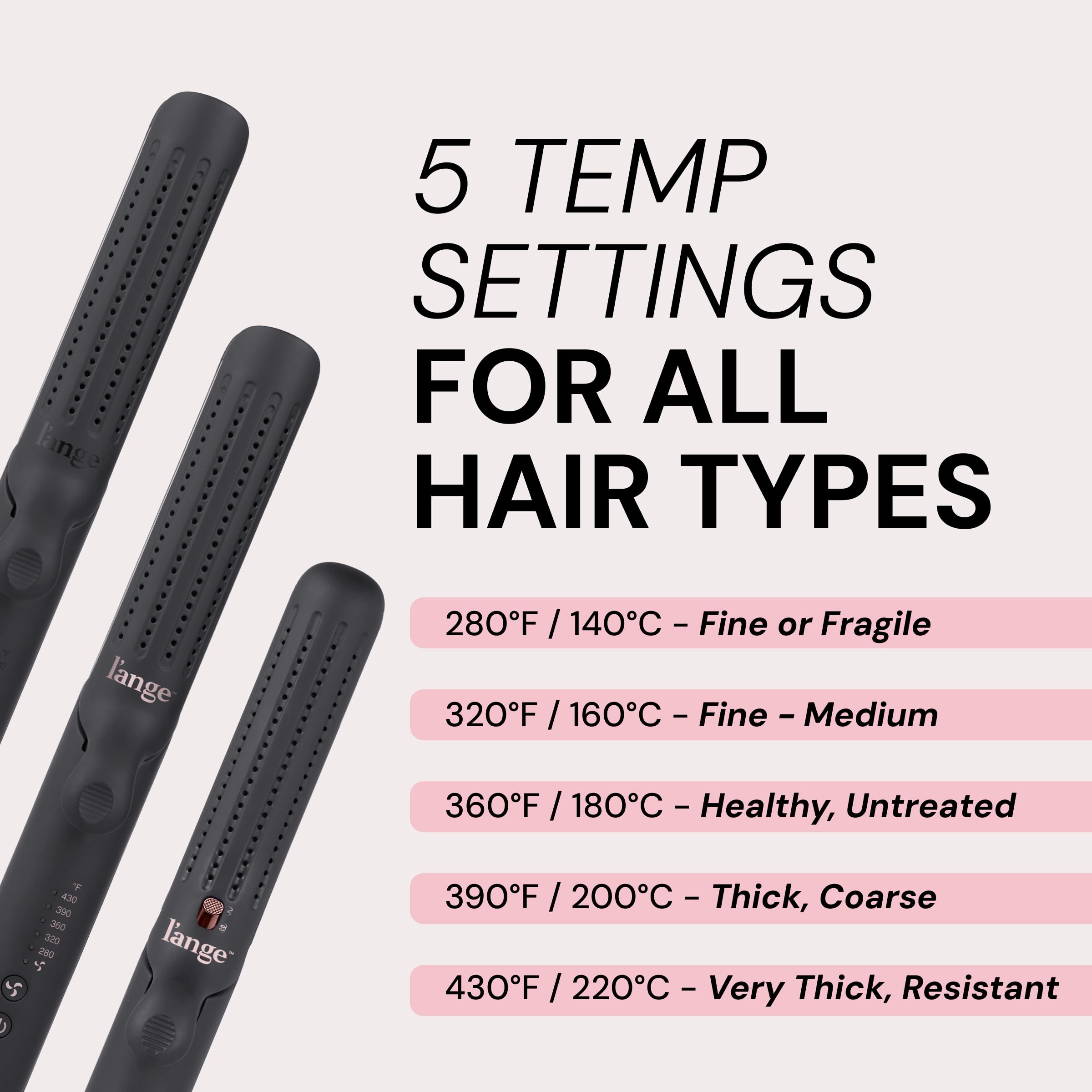 L'ANGE HAIR Le Duo placas de titanio flotantes ofrecen calor parejo y sin marcas.