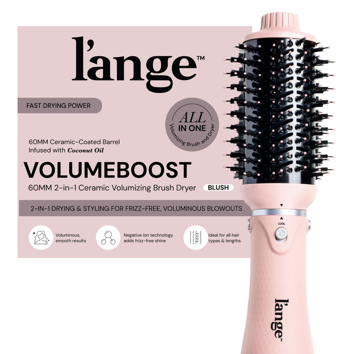 L'ANGE HAIR VolumeBoost: brocha cerámica para volumen y secado rápido.