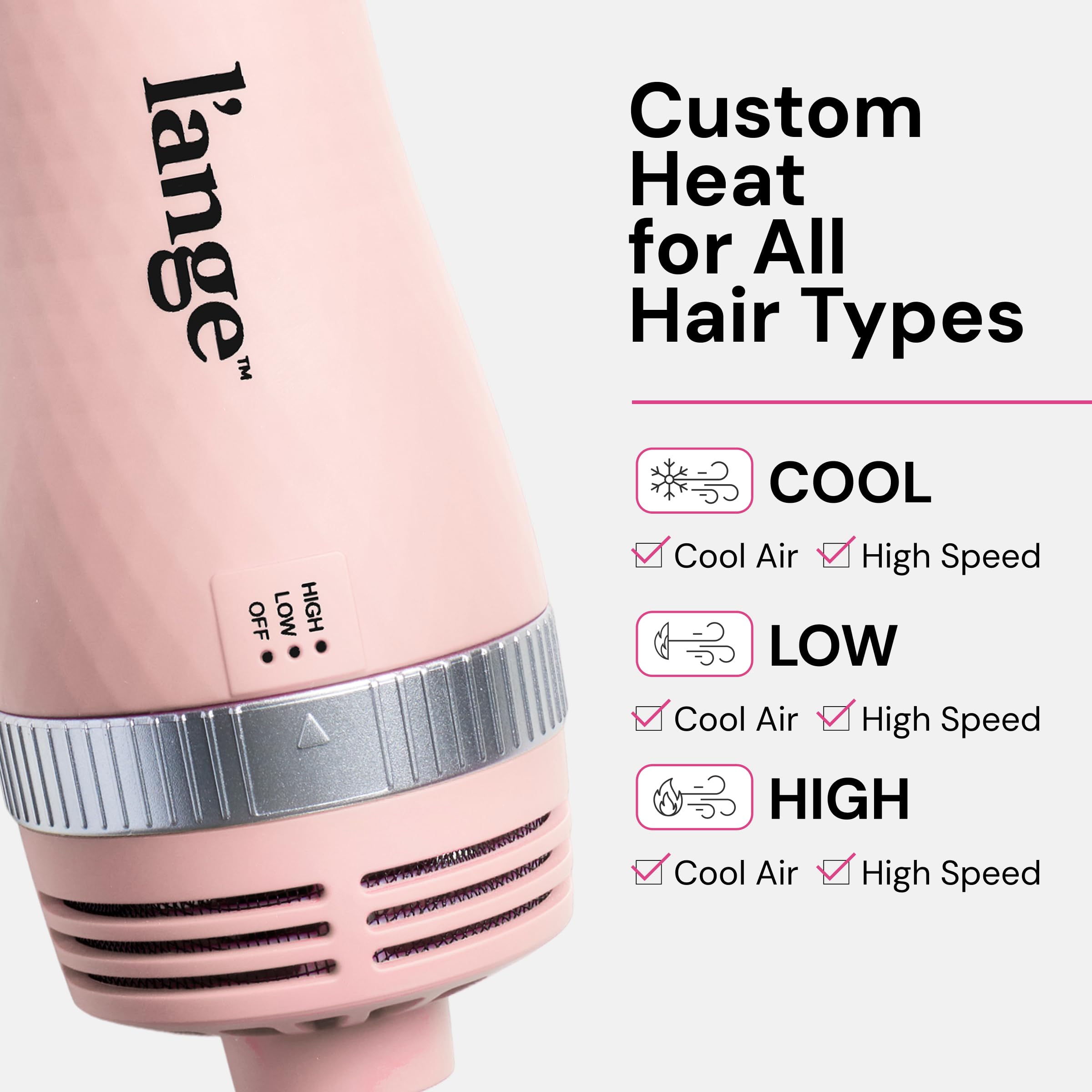 L'ANGE HAIR VolumeBoost: tecnología de iones para frizz reducido y brillo.