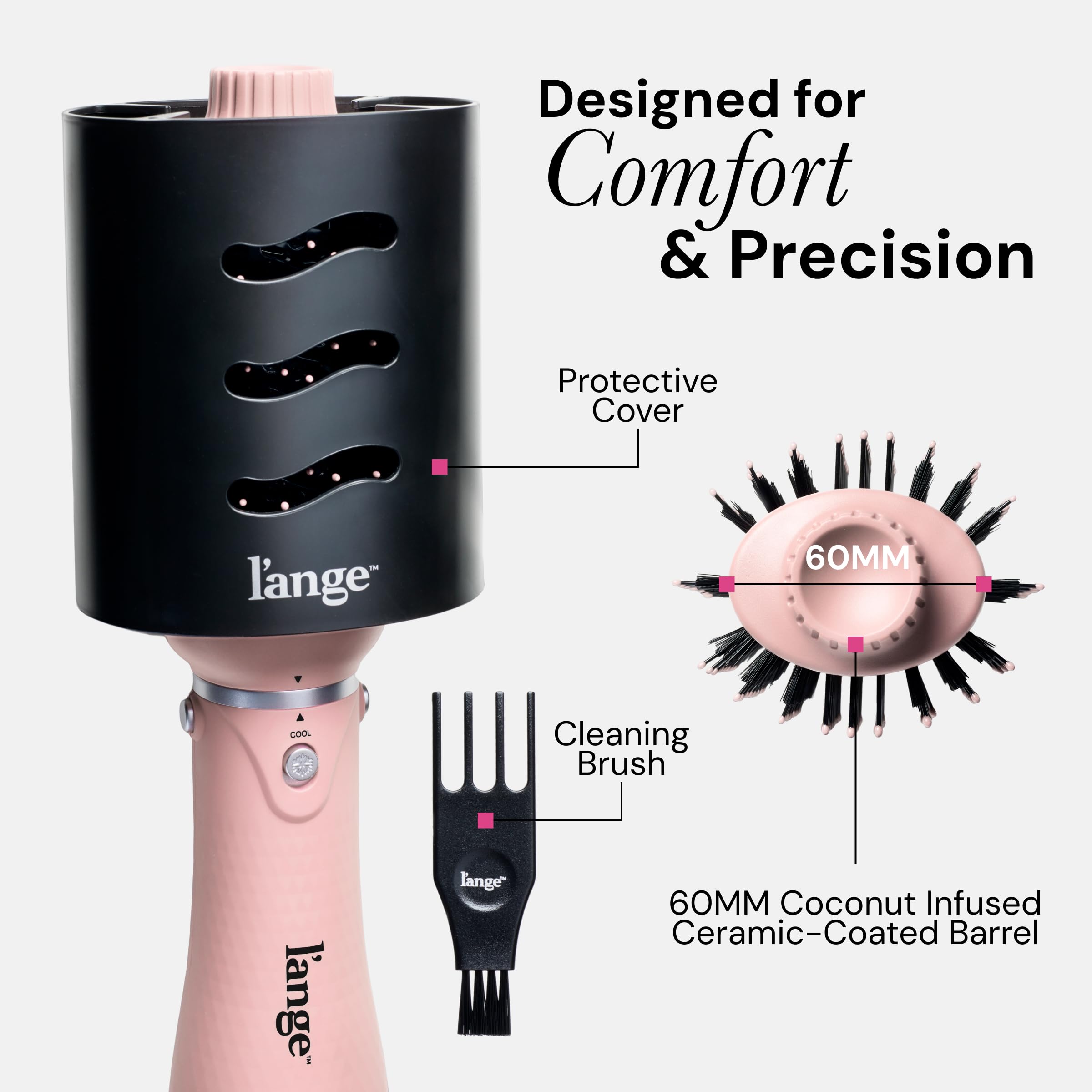 L'ANGE HAIR VolumeBoost: ajuste de calor para peinados versátiles.