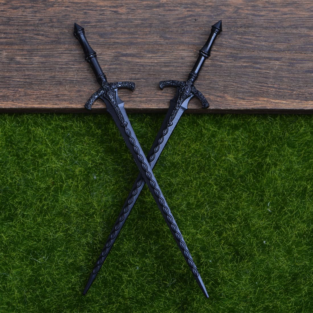 LANGHONG recogido con pasadores vikingo espadas negras para estilo