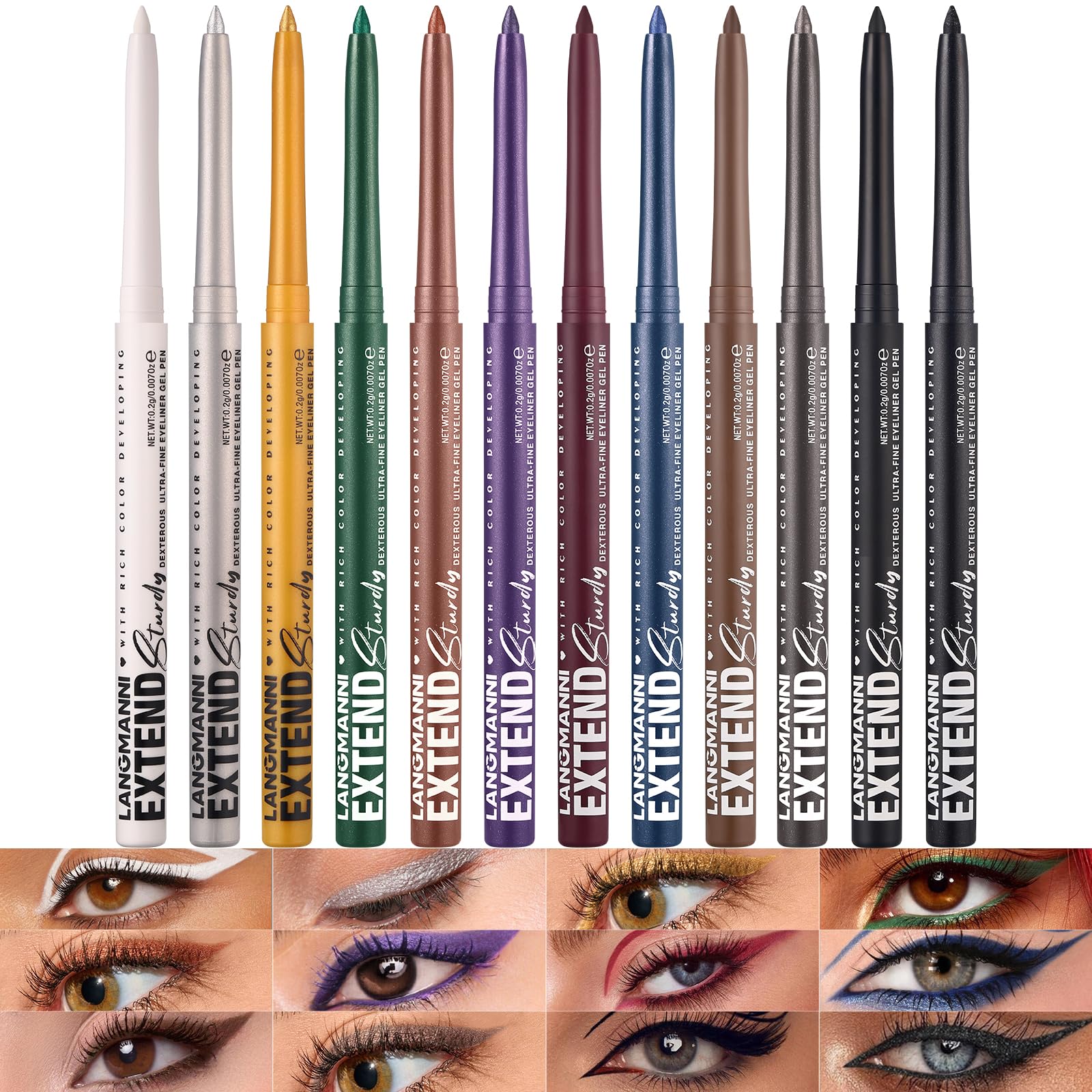 LANGMANNI 12 piezas delineador metalico: colores intensos para looks duraderos