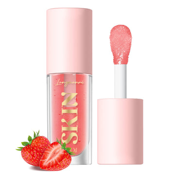 Langmanni Aceite Labial, envase transparente, brillo inmediato y nutrición para los labios.
