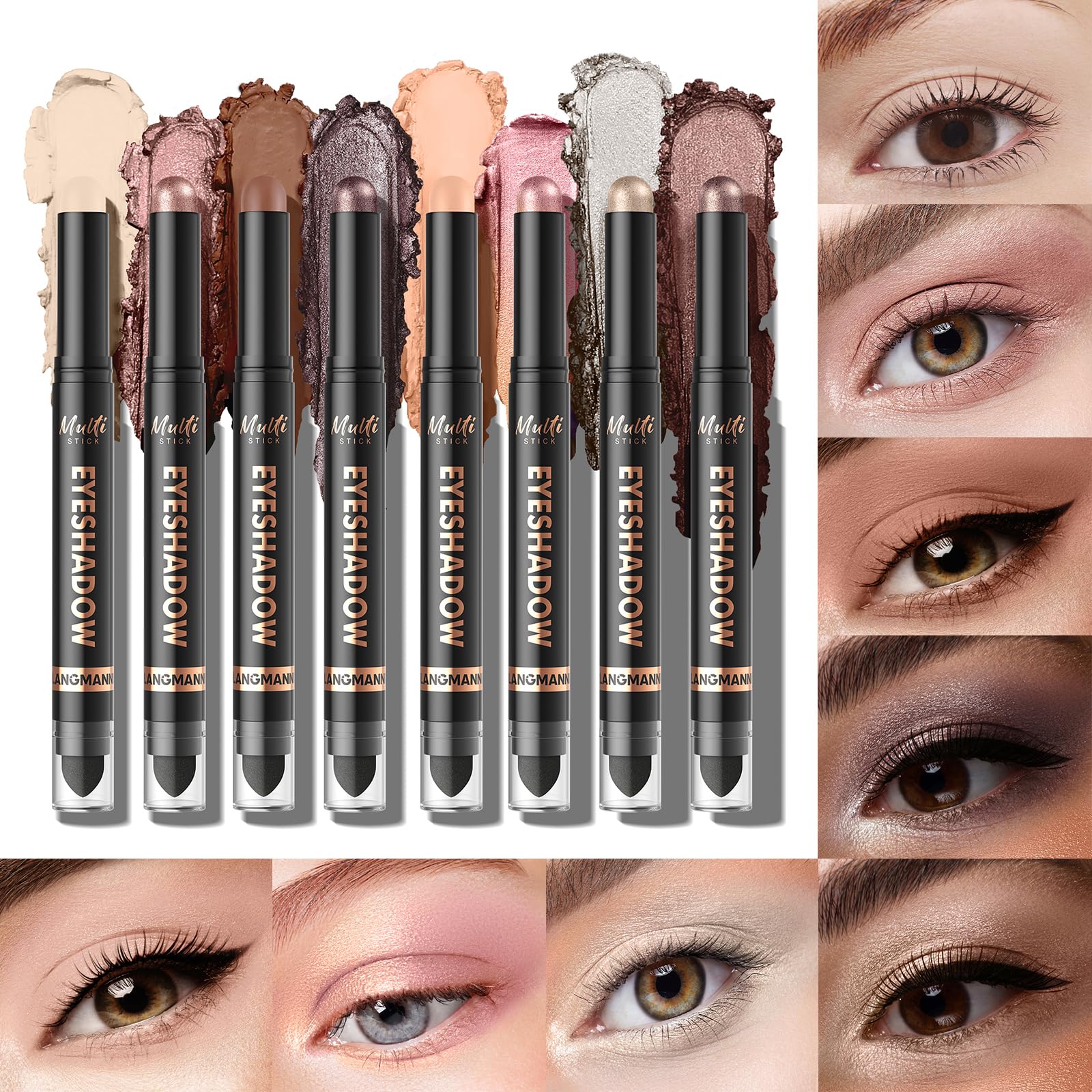 Langmanni brocha difuminadora integrada facilita difuminar líneas para un look pulido.