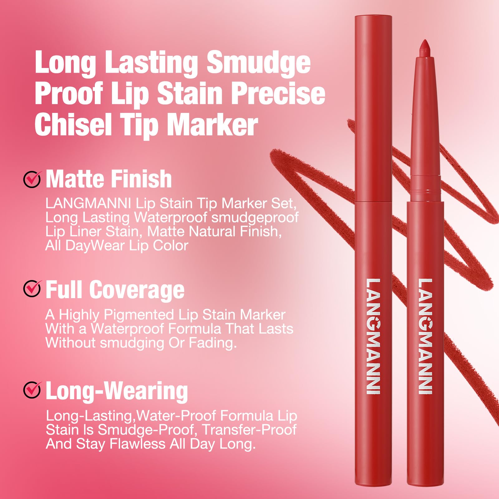 Langmanni delineador labial en envase compacto para viajar.