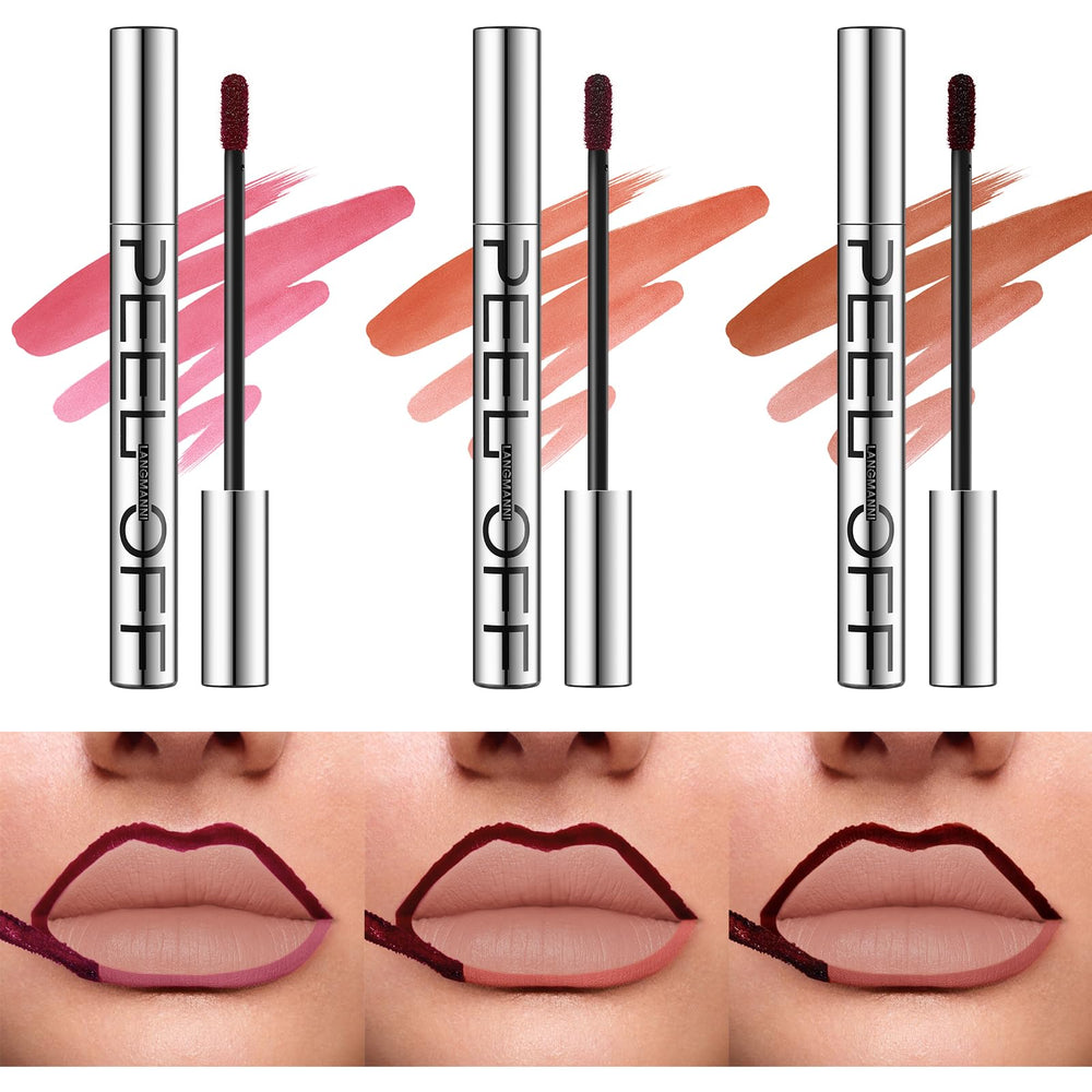 Langmanni delineador labial tres colores con acabado mate duradero.