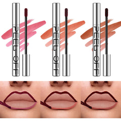 Langmanni delineador labial tres colores con acabado mate duradero.
