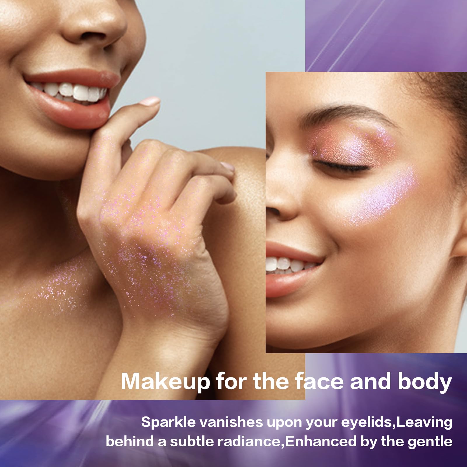 LANGMANNI Gel Brillo Holográfico para Cuerpo, Cara, Cabello y Labios – 1.35 oz, Cambio de color bajo luz – Oro Ocean y Rosa Brillante