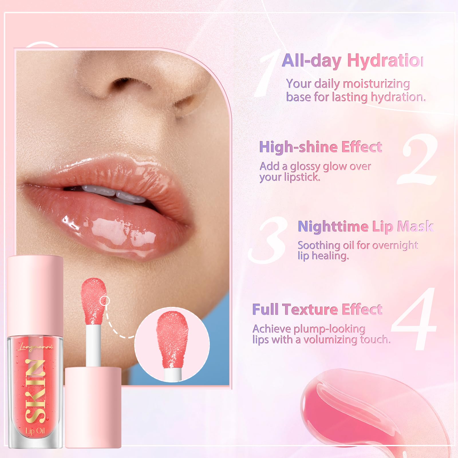 LANGMANNI Aceite labial chocolate coco, textura ligera que se absorbe rápido.