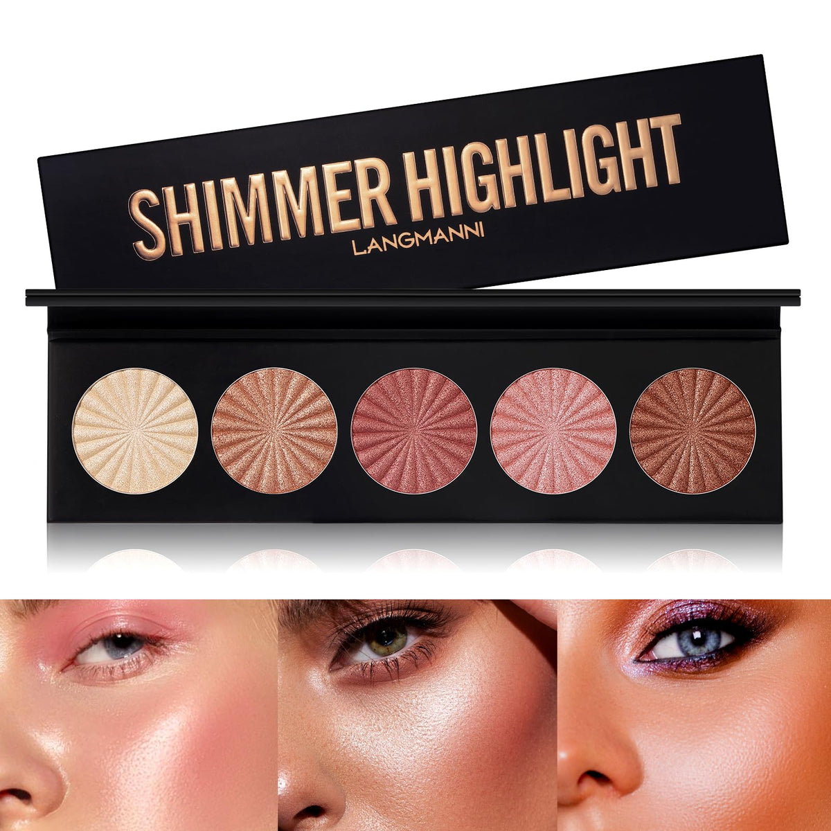 Langmanni paleta iluminadores 5 tonos para un brillo suave y duradero.