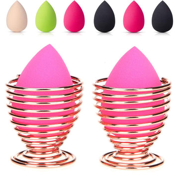 LanMa: soporte para esponjas de maquillaje en oro rosa, ideal para secado y almacenamiento.
