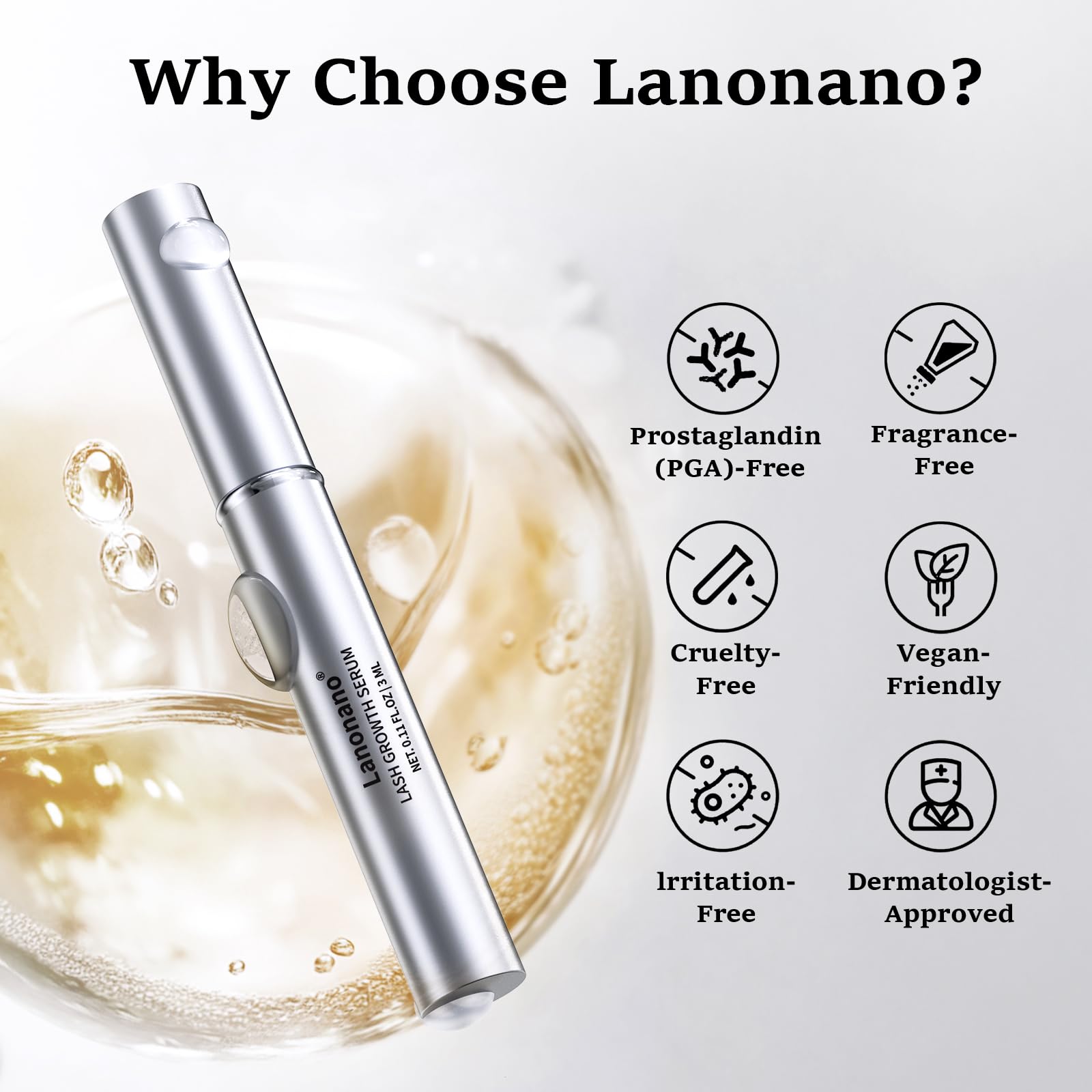 Lanonano Lash Serum: embalaje-caja atractivo para cuidado diario