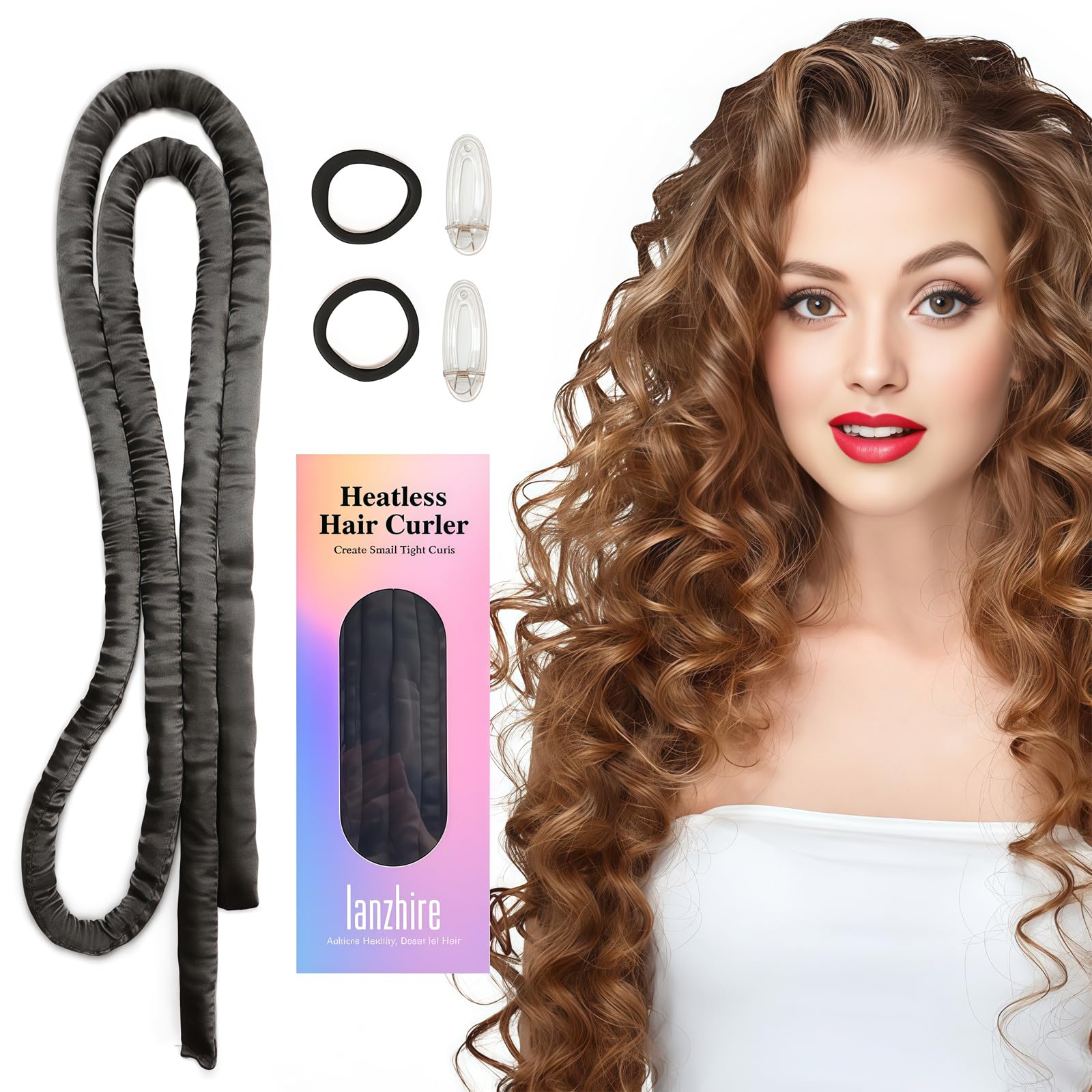 Lanzhire banda rizos sin calor negro muestran superficie suave para dormir