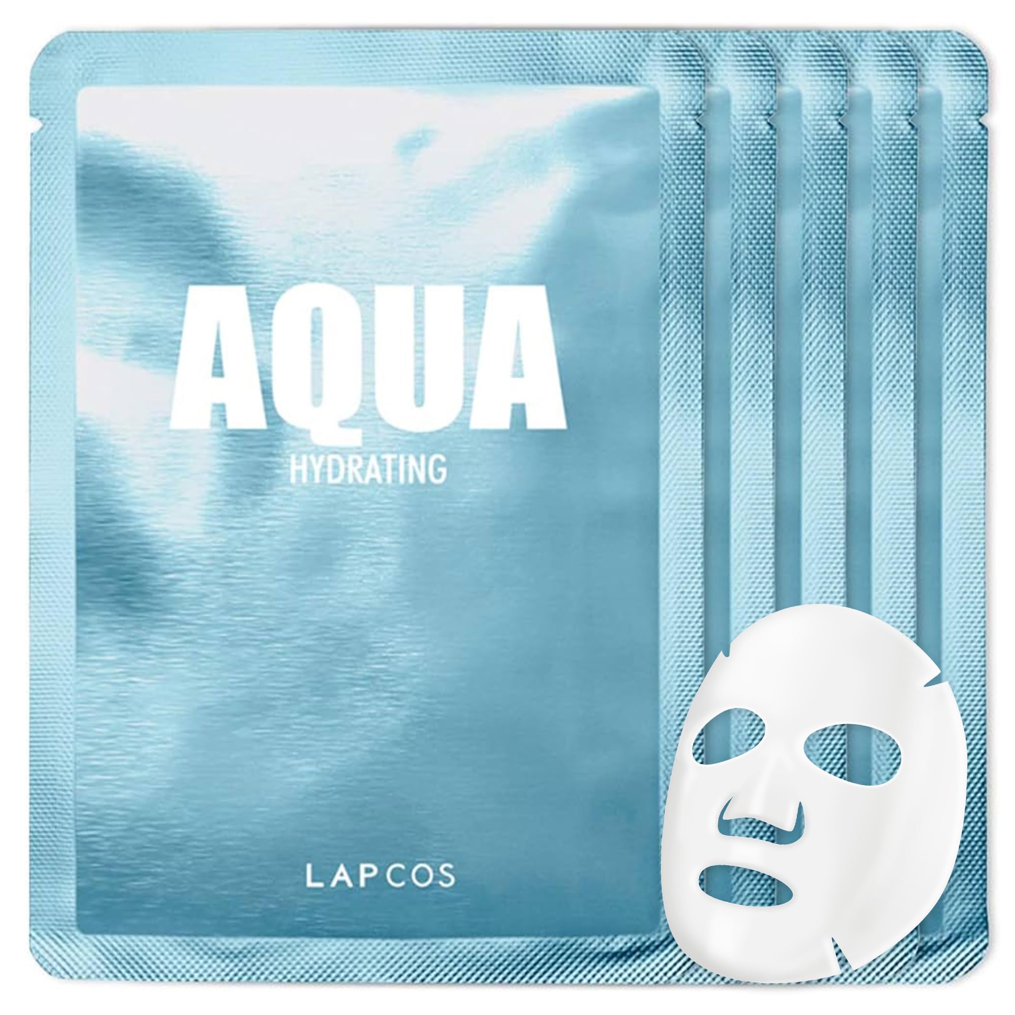 LAPCOS Aqua Sheet Mask, paquete de 5 unidades, ideal para hidratación diaria y rutina rápida.