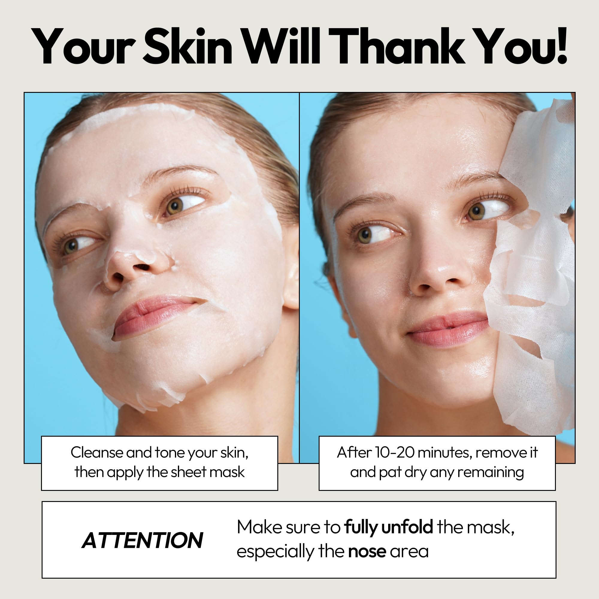 LAPCOS Aqua Sheet Mask, resultados de hidratación visibles tras el uso.