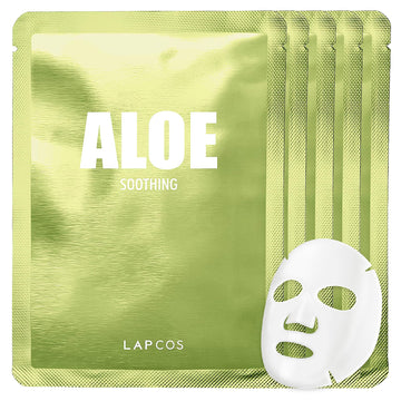 Mascarilla LAPCOS de Aloe con hoja de aloe para hidratación facial suave.