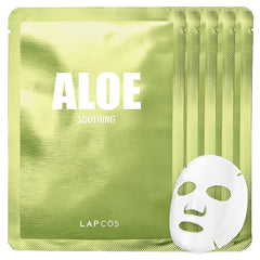 Mascarilla LAPCOS de Aloe con hoja de aloe para hidratación facial suave.