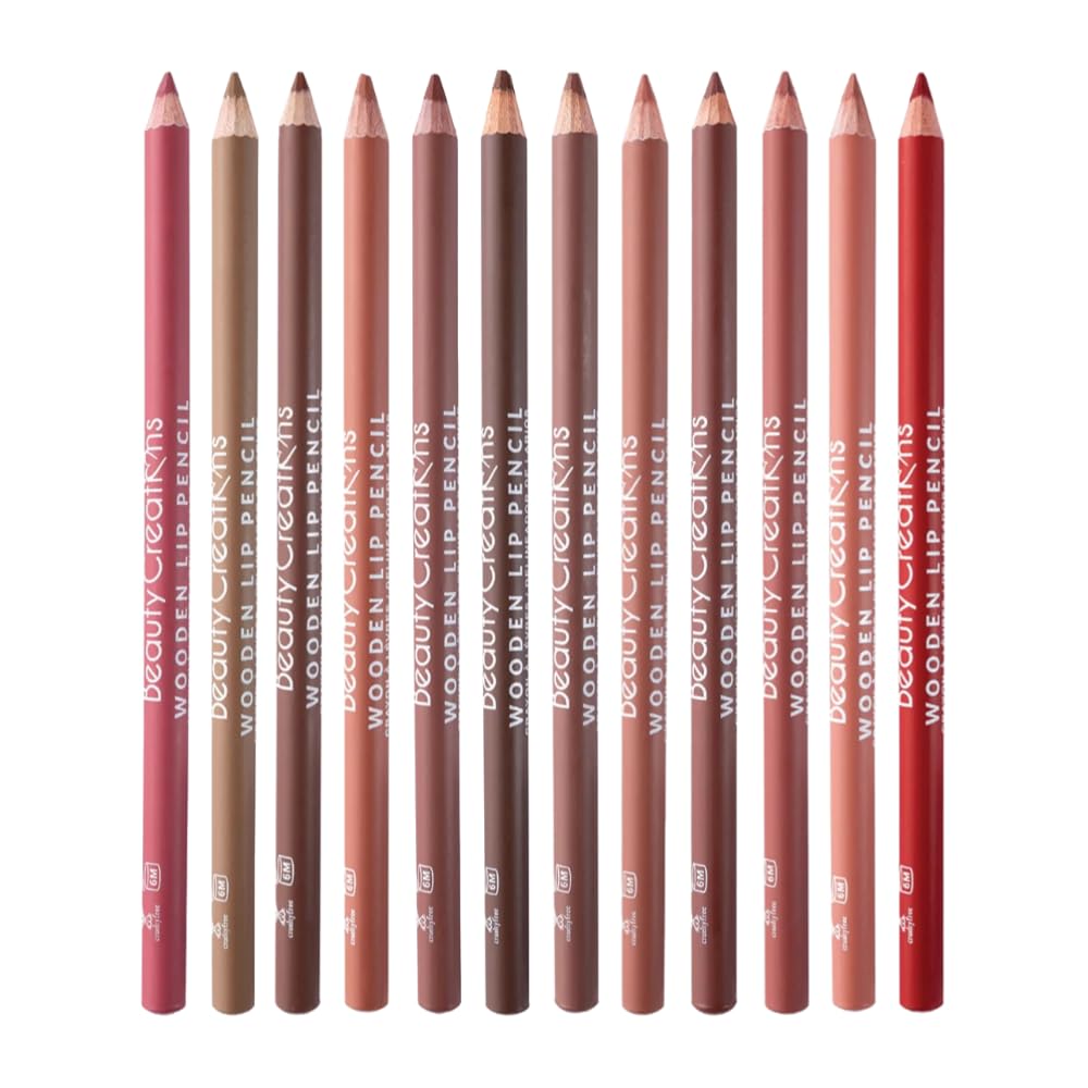 Conjunto de 12 lápices perfiladores labiales de madera para delinear y definir labios