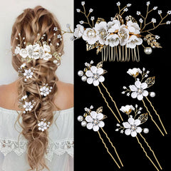 LAPOHI horquilla de boda flor con cristal y perlas para recogido elegante.