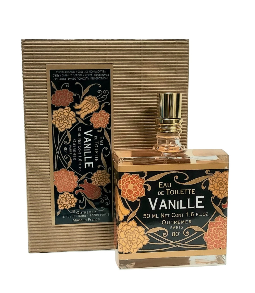 L'Aromarine Outremer Vanille: botella con filigrana art-nouveau para colección y uso diario.