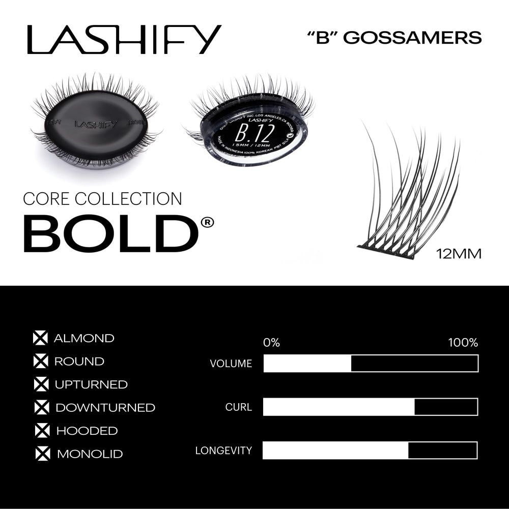 Cartucho Lashify Bold 12mm Gossamer con 12 pestañas para rellenar