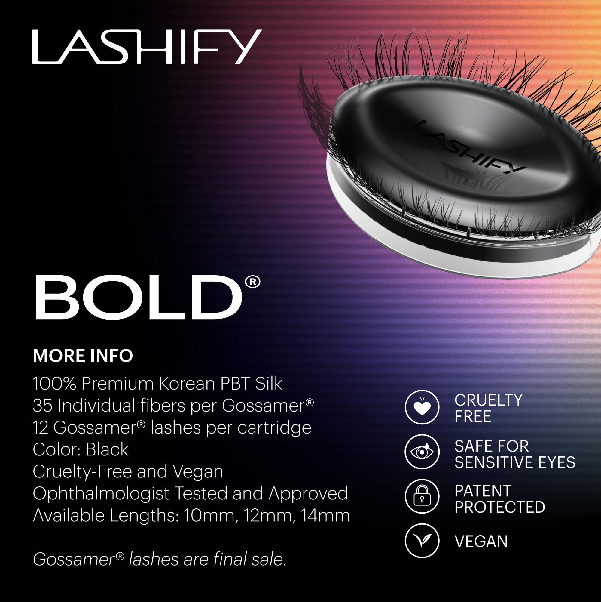 Longitudes 8–18 mm para ajustar el look con Lashify Bold 12mm