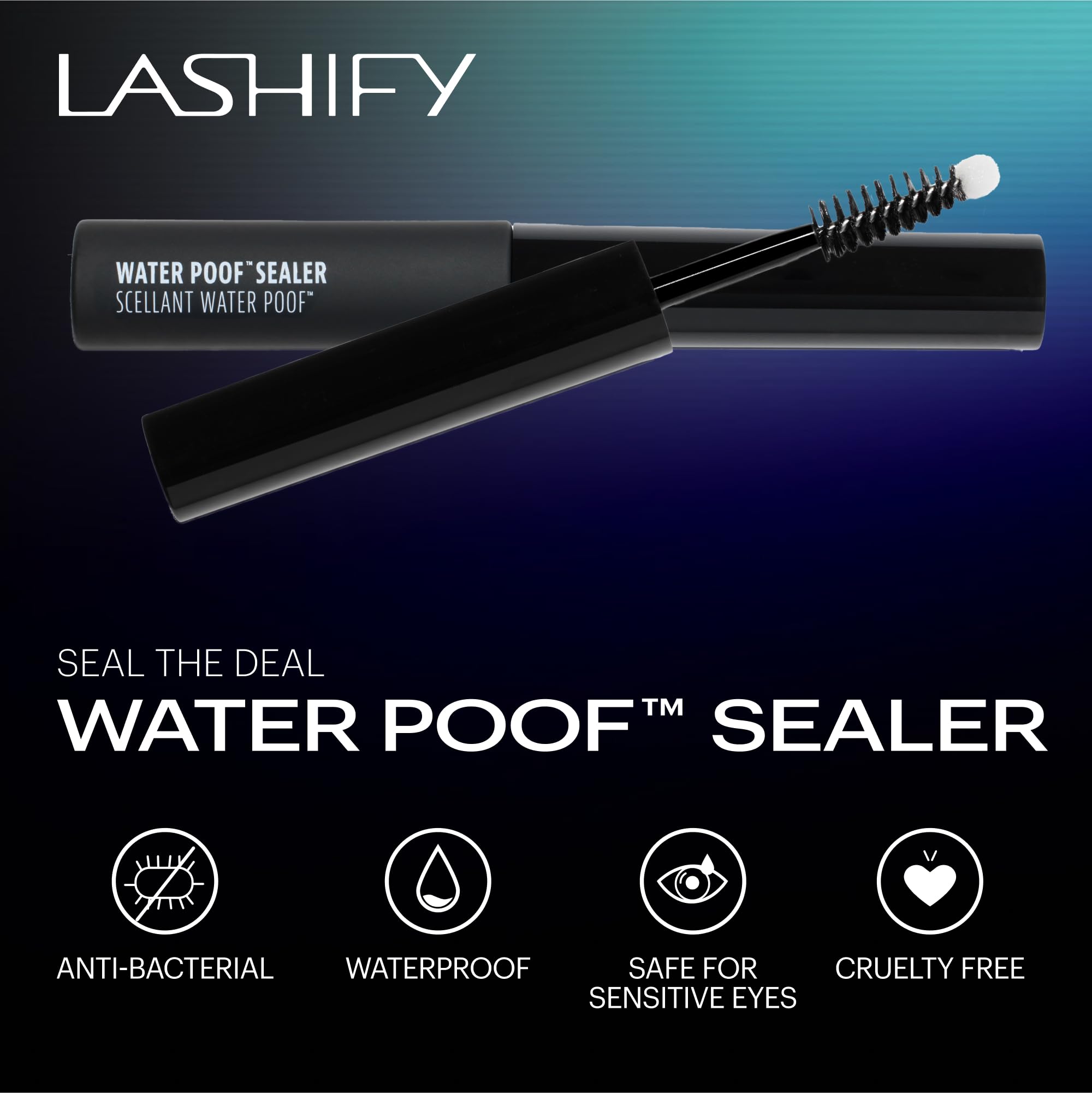 Application sur la base des cils avec Lashify Water Poof Sealer.